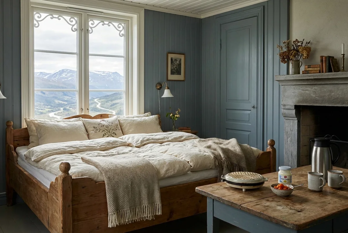 The Storskrymten Counter at Harbor Living, a warm iron on the counter, cloudberry and sour cream set out at four o'clock.